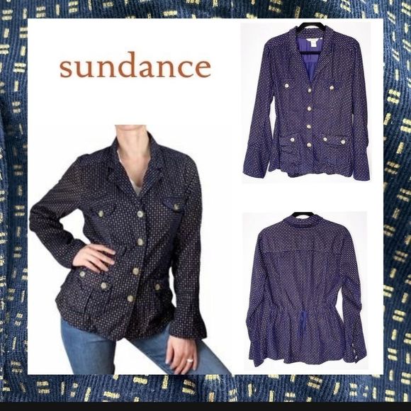 Sundance Navy Corduroy Mini Gold Pattern Jacket Size L - Picture 14 of 14